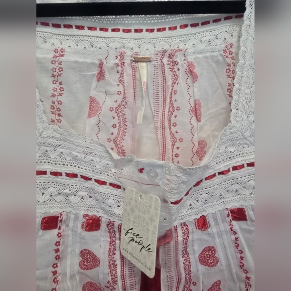 Free People White Blouse with Pink Heart Accents - Picture 2 of 9
